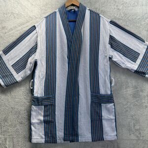 Oddbird Womens S/M Fidan Kisa-Cut Robe Blue White Turkish Cotton No Belt Boho